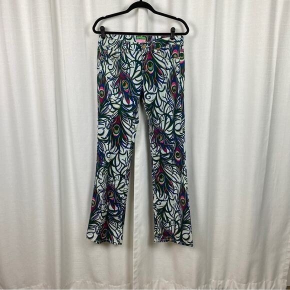 Lilly Pulitzer Tickle Me Fancy Peacock Feather Palm Beach Fit Pants Sz.6 - Picture 1 of 13